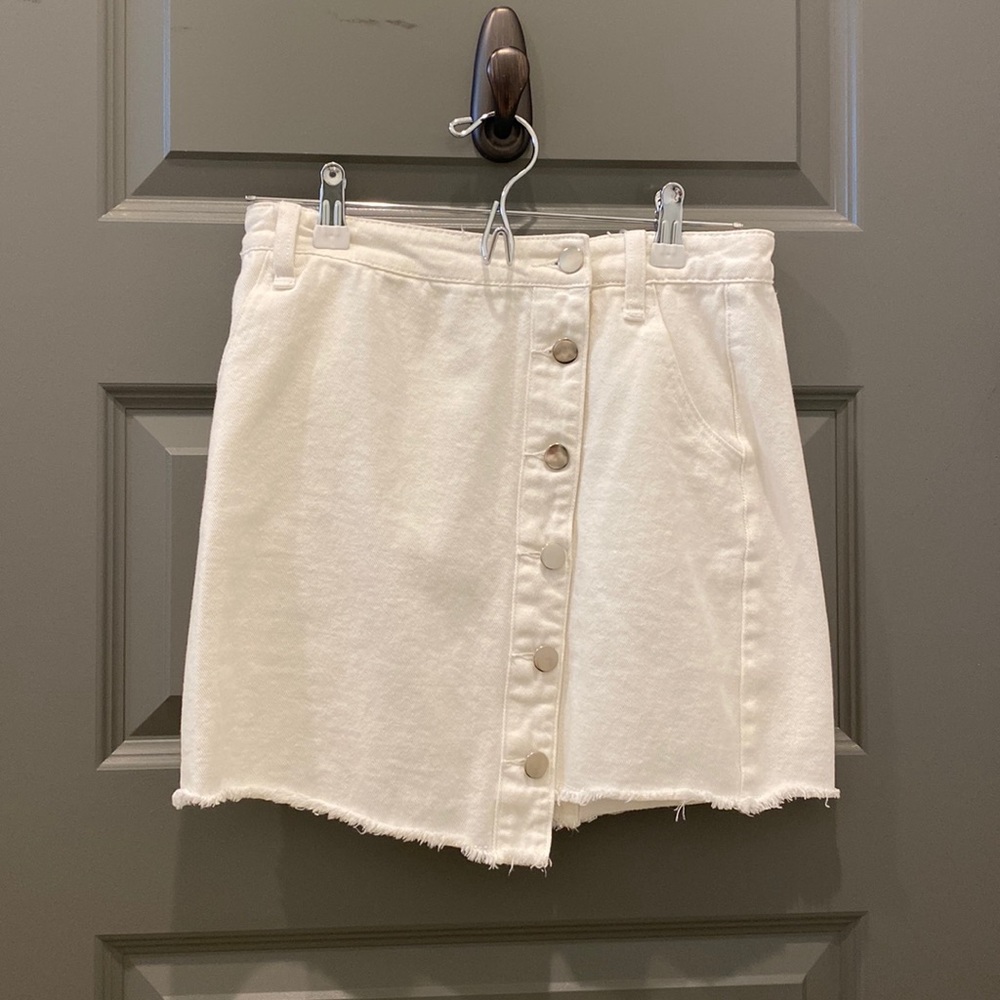 Asymmetrical White Button Skirt